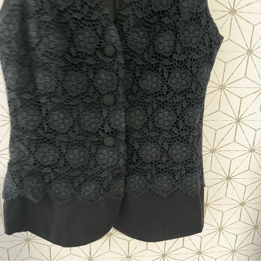Vintage Lace Long Vest Black